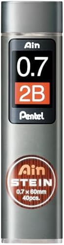 Pentel Ain Stein 0.7mm Mechanical Pencil Lead (C277-2B) Lead of Grade 2B Smooth & Not Scratchy Easy to Insert Inside The Pencil Pack of 40 Pcs,Graphite