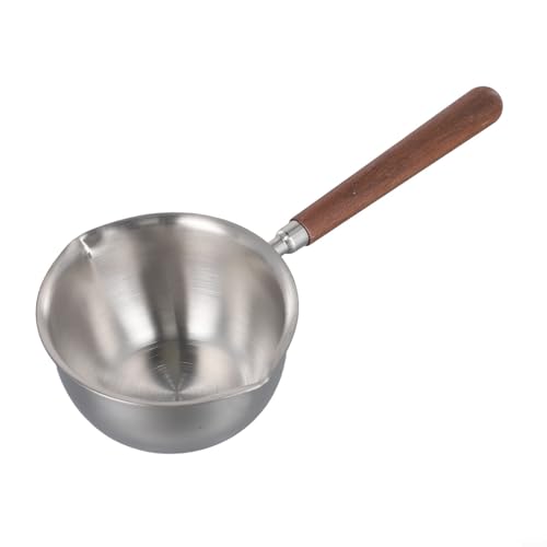 Opatiny Edelstahl Heißölpfanne Kochtopf für Ei Schokolade Heiße Milchtopf Holzgriff