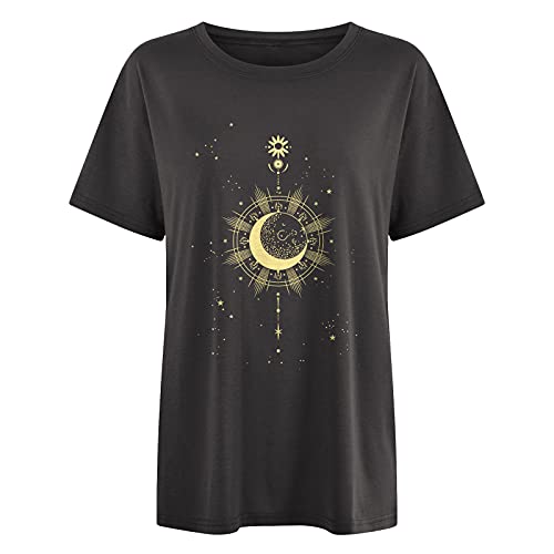Image of Summer Y2k Tops for Womens, Casual Vintage Short Sleeve T-Shirt, Girls Oversize Loose Round Neck Elastic Tee
