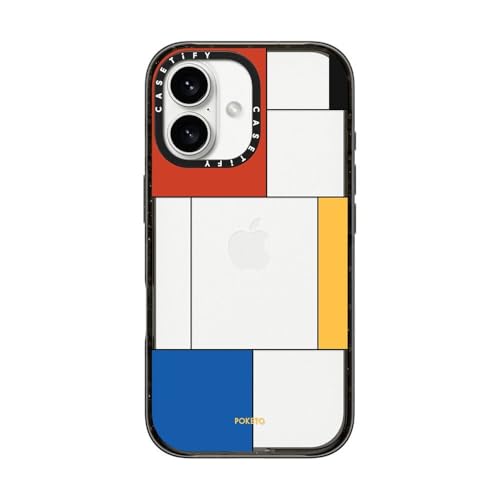 CASETiFY �C���p�N�g iPhone 16 �P�[�X [�X���� / 2.5m�̗����������N���A (MIL�K�i4�{����) / ���C�����X�[�d�ɑΉ�] - Mondrianesque By Poketo - �N���A �u���b�N