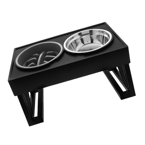 GRIRIW Elevated Kitten Bowl Stainless Steel Slow Feeder Dual Bowl Design for Cats and Dogs Pet Food Water