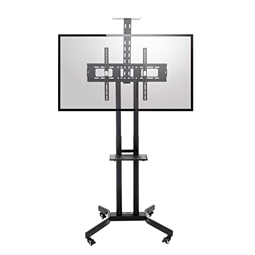PULUOMIS TV-Ständer auf Rollen Höhenverstellbar für 26-65 Zoll Plasma-/LCD-/LED-Fernseher, Mobiler TV-Bodenständer mit Zwei Ablagen, Rollbarer TV-Wagen Trolley Max VESA 600x400mm Halterung bis 45kg Cover