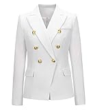 chouyatou Women's Vintage Double Breasted Slim Fit Dress Suit Blazer Jacket (Medium, White)