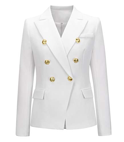 chouyatou Women's Vintage Double Breasted Slim Fit Dress Suit Blazer Jacket (X-Small, White)