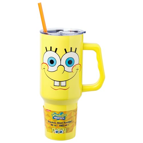 Image of Silver Buffalo SpongeBob SquarePants Stainless Steel Tumbler with Handle, Fits in Standard Cup Holder, 40 Ounces (Pack of 12)