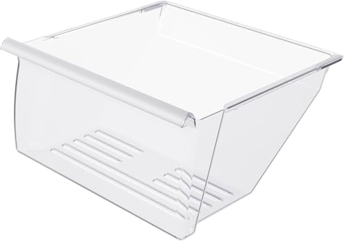 HECASA Crisper Pan Drawer Replacement for 2188664 WP2188664 Compatible with Whirlpool, Kenmore, Maytag, Kitchen Aid Refrigerator W/White Handle