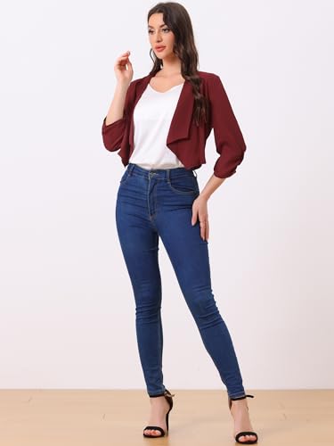 Image of Allegra K Summer Chiffon Bolero Shrug Blazer for Women's 3 /4 Ruched Sleeve Shawl Lapel Thin Lightweight Open Front Cardigans