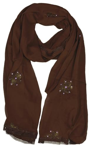 Image of YOUTHQUAKE Flower Embroidered Diamond Work Chiffon Dupatta for Womens & Girls With 4 Side Lace