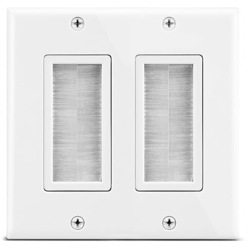 2-Gang Cable Pass Through Wall Plate,Brush Style Opening, Low Voltage Cable Plate, In-Wall Installation for Speaker Wires, Coaxial Cables, HDMI Cables, or Network/Phone Cables