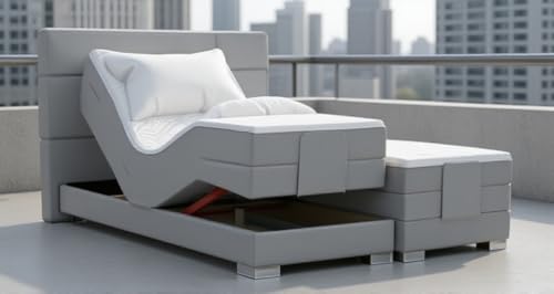 Boxspringbett ROM II elektrisch verstellbar 200x200 cm mit Motor. inkl. gestepptem Kopfteil. Doppelunterfederung mit Matratzen und Topper und Härtegrad nach Wahl (Anthrazit, 200x200) Boxspringbett ROM II elektrisch verstellbar 200x200 cm mit Motor. inkl. gestepptem Kopfteil. Doppelunterfederung mit Matratzen und Topper und Härtegrad nach Wahl (Anthrazit, 200x200)