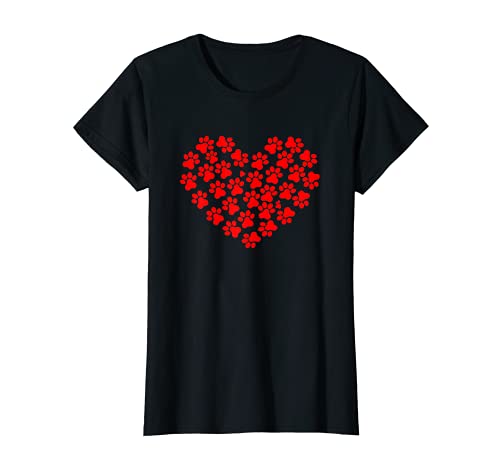 cat heart paws women T-Shirt, Black