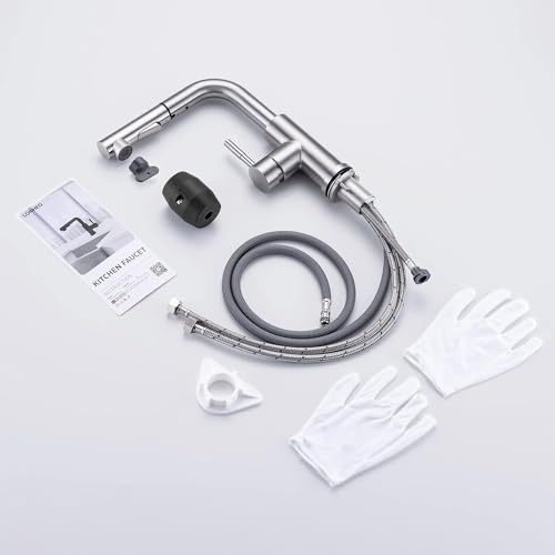 Lonheo Wasserhahn Küche Ausziehbar, Hochdruck Küchenarmatur mit Brause Ausziehbar, Edelstahl Mischbatterie Küche Spültischarmatur mit 2 Wasserstahlarten Geschirrbrause