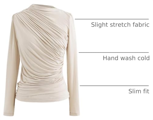 Image of CHICWISH Women's Mock Neck Ruched Long Sleeves Knit Top