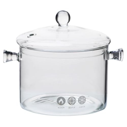 NUOBESTY Olla de Vidrio Resistente al Calor 1500Ml Tapa y Asas Dobles para Cocinar en Estufa y Microondas en Hogar y Restaurante