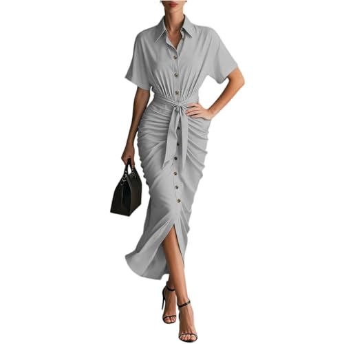 Robe chemise froncée en coupe midi avec finitions soignées pour occasion