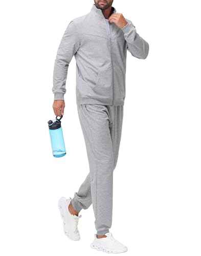 JWM Men's Cotton Sweatsuits - Full Zip Sweat Shirts & Jogging Track Athletic Running Loungewear Casual Suits 2 Piece Set