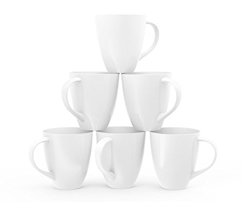 Francois et Mimi Large Ceramic Coffee Mugs, 16-Ounce, White, Set of 6