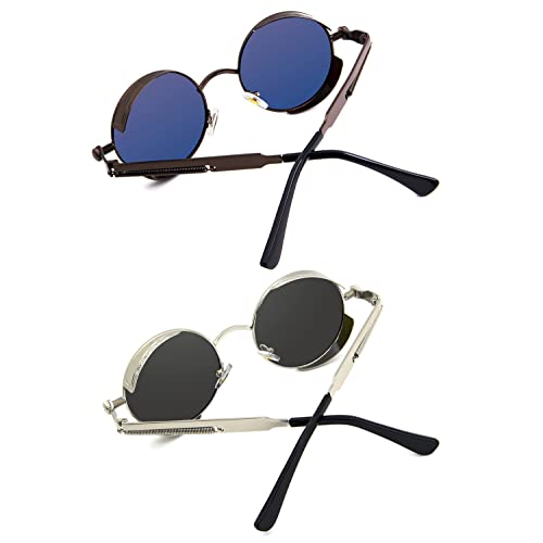 Image of RONSOU Steampunk Style Round Vintage Polarized Sunglasses Retro Eyewear UV400 Protection Matel Frame