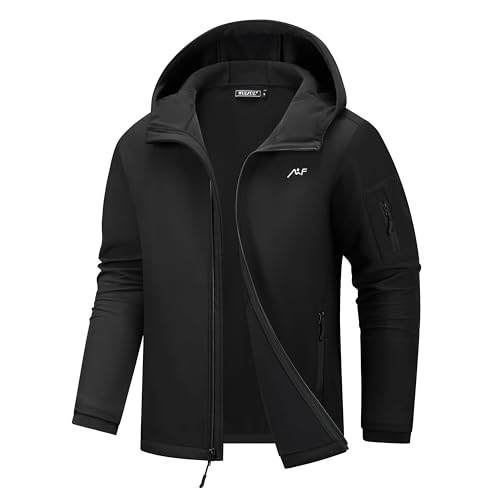WULFUL Men's Lightweight Softshell Jacket Warm Fleece Lined Windbreaker Waterproof Soft Shell for Outdoor Hiking