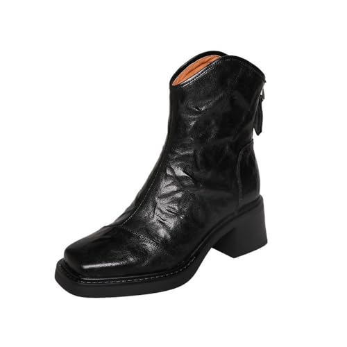 TinaCus Women's Patent Leather Ankle Boots - Comfort Flat Round Toe With Back Zipper