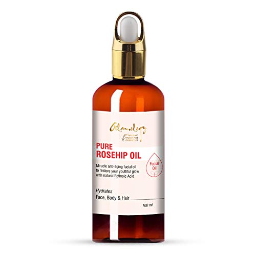 Glamology Organic Rosehip Oil 100% Pure Unrefined Organic Cold Pressed Virgin Rosehip Seed Oil - Best for Hair, Skin, Face & Nails & Great for Anti-Aging, Wrinkles, Acne Scars (100 ml)