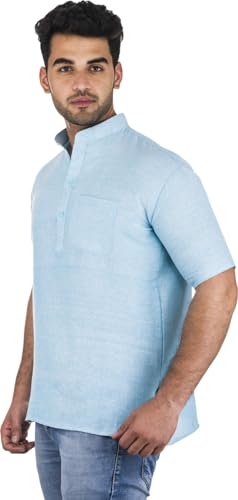 Image of Men's Cotton Short Kurta Without Pant | Mandarin Neck Short Kurta | Half Sleeve Casual Kurta | Traditional Ethnic Regular Kurta | Solid Plain Kurta for Men's (Pack of 1)