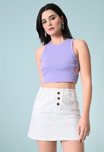 Image of Women's Cotton Ribbed Crop Top | Sleeveless Slim Fit Tank | Summer Wear