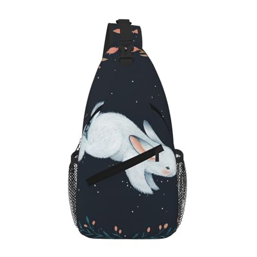 Cross Chest Bag Diagonally-Cute White Rabbit Print Durable Hiking Daypacks With Large Capacity For Women Men