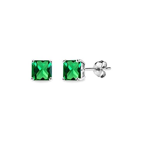 Sterling Silver Created Emerald 5mm Square Stud Earrings Cover