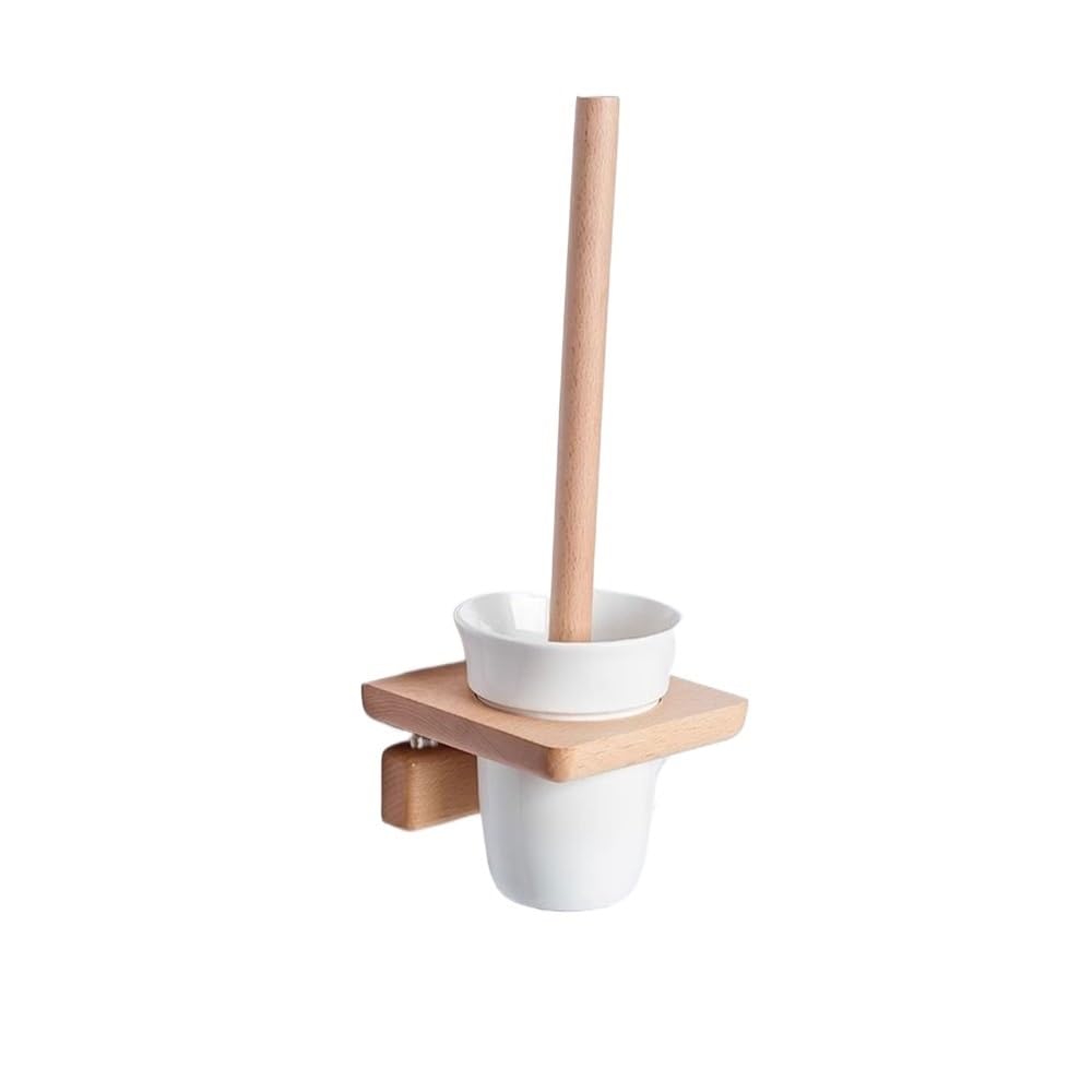 Toilet Brush and Holder Wall Mounted Wood Toilet Brus Kit Set with Plastic Round Brush Head