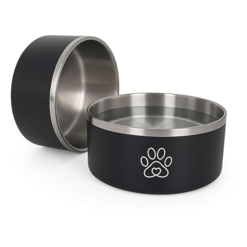 Ciotola Cani Acciaio Inox Antiscivolo 1.5L - Doppia Parete Termica per Cani Gatti - Ciotola Cane Grande Medio Lavabile Lavastoviglie - Base Gomma Antiscivolo Design Premium Nero