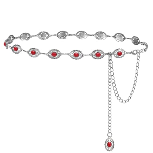 Image of FIORETTO Western Waist Chain Belt Metal Concho Belt for Women Cowgirl Cowboy Boho Country Belt for Dress Jean