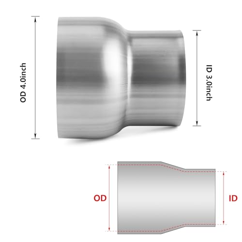 Image of Exhaust Adapter Connector 3 inch ID to 4 inch OD, A-KARCK Exhaust Pipe Reducer 4 inch Overall Length 304 Stainless Steel