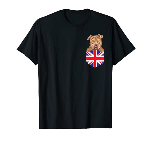 United Kingdom Flag Usa Staffordshire Terrier Dog In Pocket T-Shirt, Black