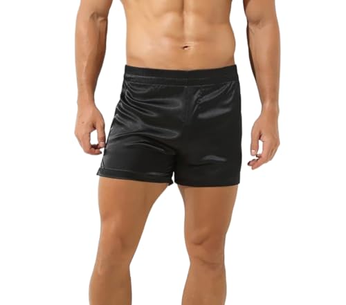 Mens Casual Boxer Sleep Shorts Mid Waist Side Split Boxer Briefs Satin Pajamas Shorts