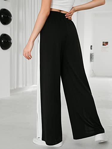 Image of Paralians Women Bottom Wear Side Seam Split Hem Polyester Sweatpants with Trendy Black and White Design Wide Leg Pants with Elegant and Relaxed Fit