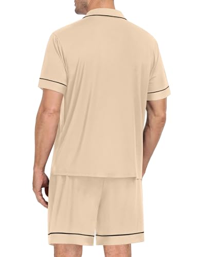 Image of SWOMOG Mens Pajama Set Short Sleeve 2 PCS Sleepwear Button Down Soft Loungewear Modal Set Pj Set with Pockets S-3XL