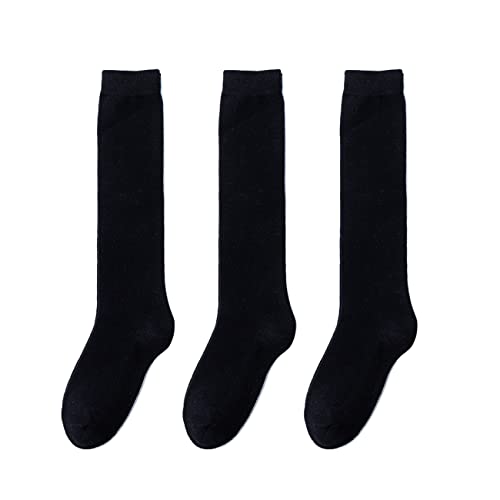 Girls Knee High Socks Kids School Uniform Socks 3 Pairs Seamless Cotton Tube Socks Unisex Child Boys Girls Soccer Socks (Black, 8-10 Years) #TOP1
