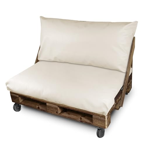 Happers Set Coussins Imperméables et Déhoussables pour Palette en Similicuir pour Extérieur Écru