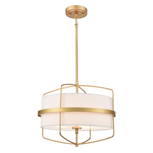 Image of DAYCENT Modern Gold Pendant Light 3-Light Drum Shade Chandelier