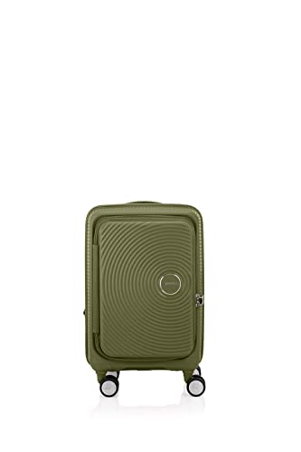 Image of American Tourister Curio Book Opening 55 Cms 8 Wheel Small Cabin Polypropylene Hard Sided Luggage /Trolley Bag with Double Spinner Wheels and TSA Lock (Khaki)
