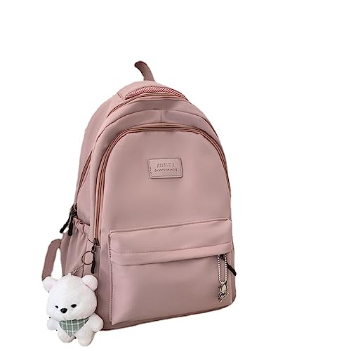 Kawaii Backpack With Cute Accessories Multi Layer Nylon Shoulder Crossbody Backpack (PINK)
