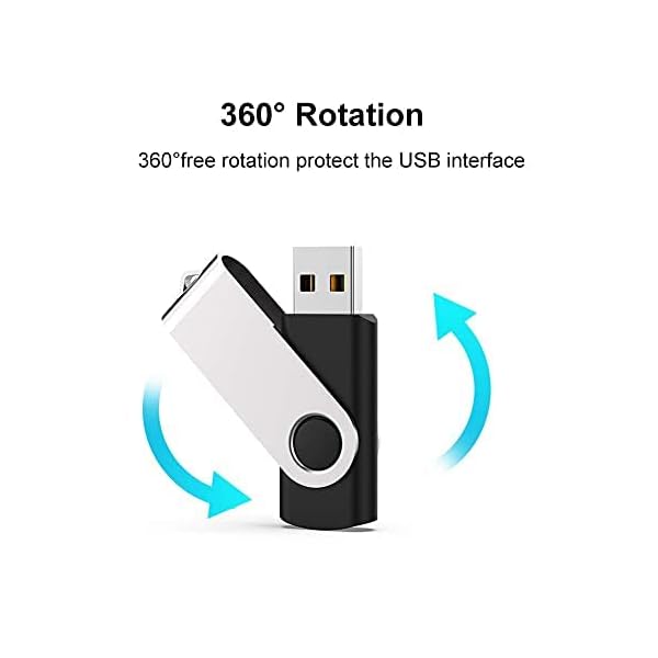 JUANWE USB Flash Drive 128GB 5 Pack USB 2.0 Thumb Drive Fold Storage Memory Stick Swivel Keychain Design Jump Drive-Black - Image 4