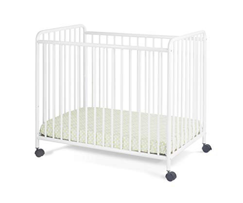 Best Prices! Child Craft Siesta Compact Portable Non-Folding Metal Crib with Locking Wheels, White