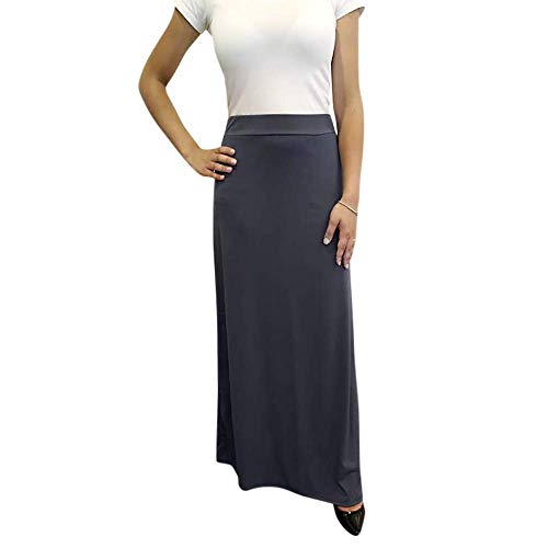 OrlyCollection Stylish A-Line Long Maxi Skirt for Women Soft Comfort 1.1/2 inches Elastic Waist Band- Proudly Made in USA (Medium, Grey)