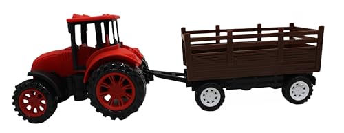 Image of Neokiddo Toys Friction Powered Trolley Farm Tractor Toy for Kids & Toddlers /Boys & Girls - Durable Push & Go Farm Vehicle | Medium Size Plastic Toy for Pretend Play & Outdoor Fun - Ages 3+ (Red)