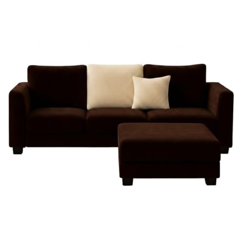Image of SOCOZI Trevano 4 Seater L Shape Sofa Set with Movable Ottoman | Flexible Left or Right Layout | Soft Velvet Suede Fabric | Modern Design | Plush Comfort Cushions for Living Room (Dark Brown-Cream)
