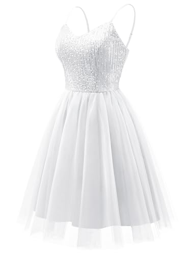 Image of Dressystar 2026 Women's Tiered Sparkly Sequin Glitter Formal Prom Dress Mini Spaghetti Strap Tulle Cocktail Party Dresses