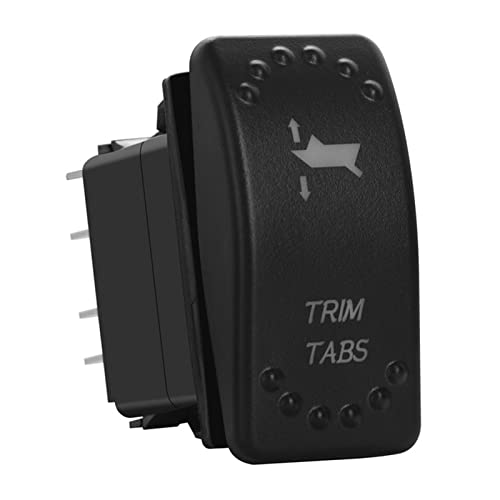 Image of Green Backlit Trim TABS Momentary Rocker Switch 7 Pin (ON)-Off-(ON) Laser Etched 3 Positions Mom Button Switch with Wires for Car Marine Boat UTV 20A /12V 10A /24V