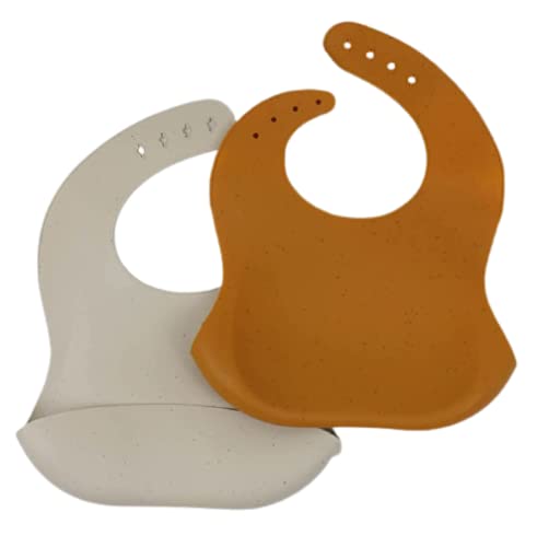 Aloonii Speckled Silicone Bib Set | 2 Pack | Neutral Colour Feeding Bibs (Speckled Clay and Speckled Stone)